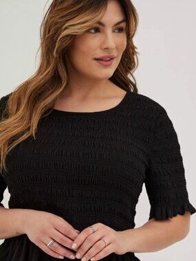 Torrid Peplum Chiffon Smocked Black Top Shirt 4X